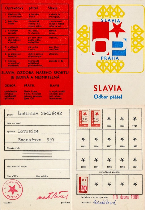 Členská legitimace Odbor přátel SLAVIA