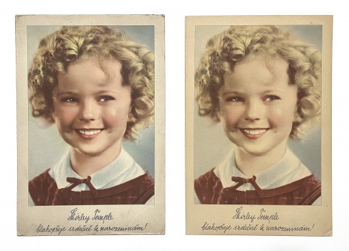 Shirley Temple, portrét s blahopřáním, 2 ks