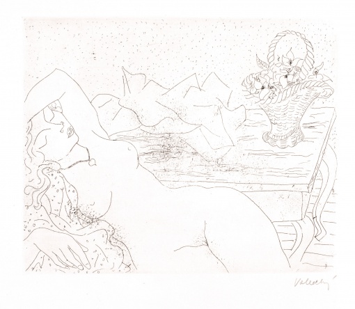 Zátiší s květinami a spící ženou