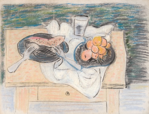 Zátiší s rybou a ovocem