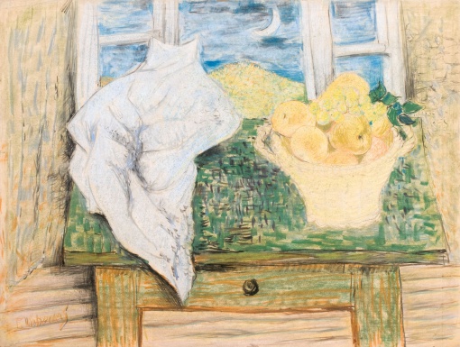 Zátiší s jablky a drapérií