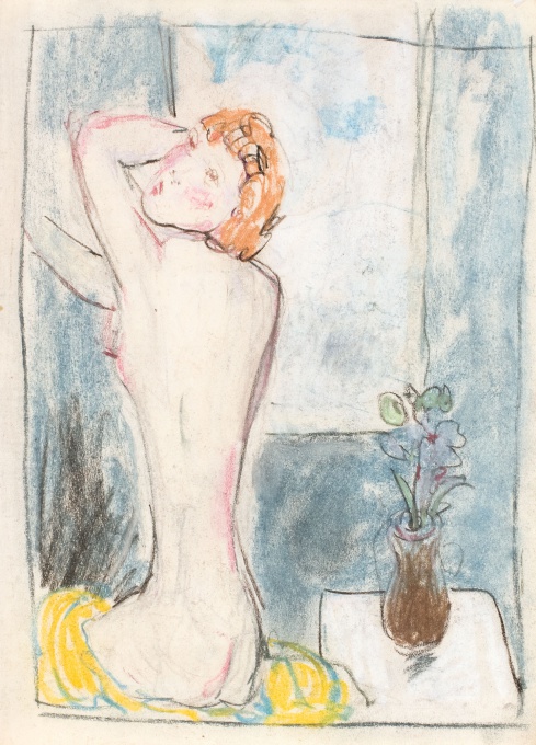 Sedící akt s vázou