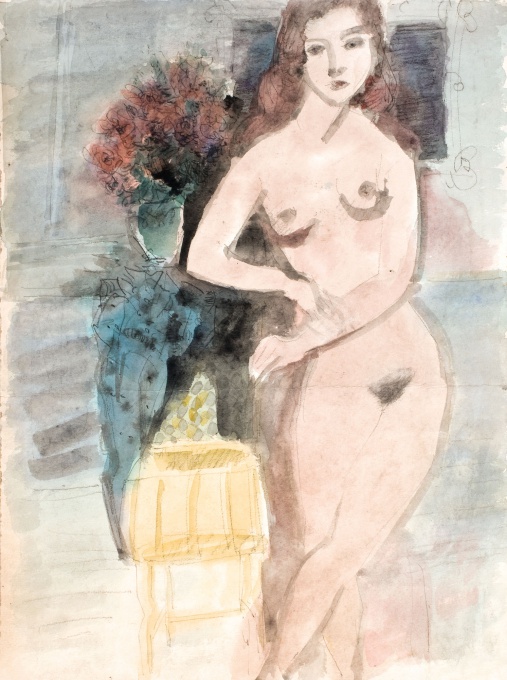 Stojící akt s květinou