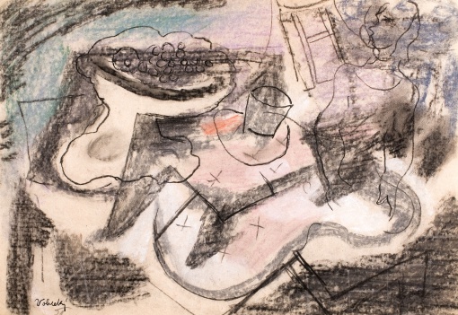 Zátiší s hroznovým vínem a kávou