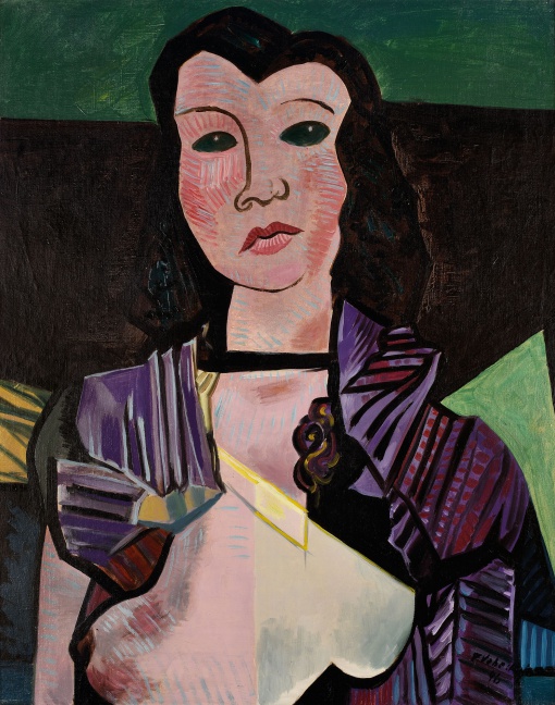 Portrét s fialovou drapérií