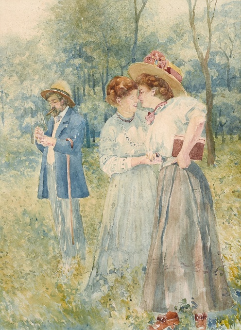 Dvě dámy a muž stojící opodál