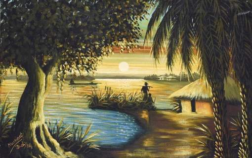 Západ slunce nad africkou vesnicí