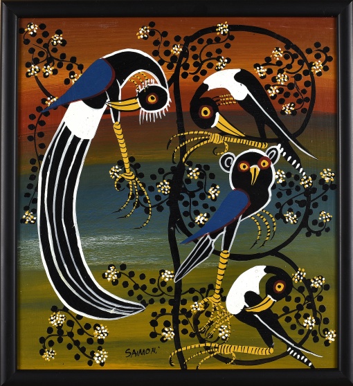 Sova, páv a ptáci na stromě