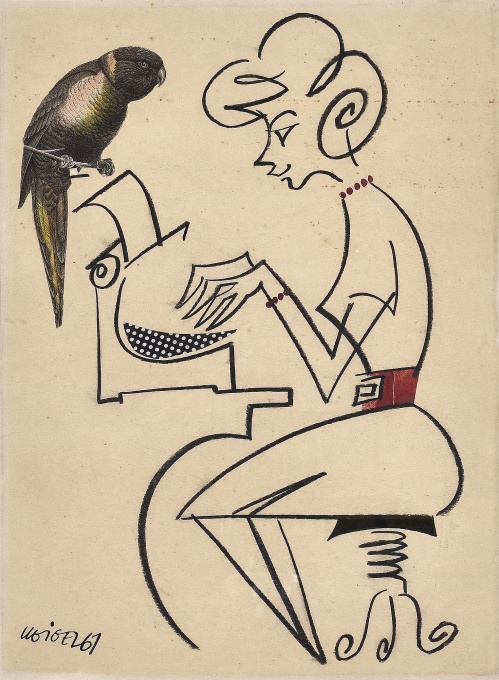 Sekretářka s papouškem