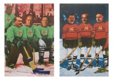 Německé hokejové mužstvo 1936 + Ruské hokejové mužstvo 1936, diptych