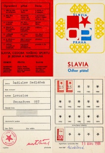 Členská legitimace Odbor přátel SLAVIA