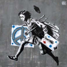 Girl Running with wet stencil