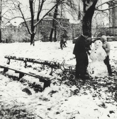 Olomouc, první sníh v Čechových sadech