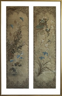 Paravan s námětem květin a ptáků (2 ks)