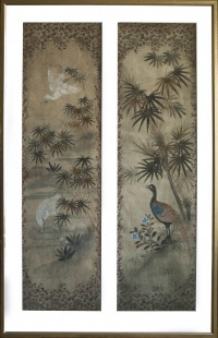 Paravan s námětem květin a ptáků (2 ks)