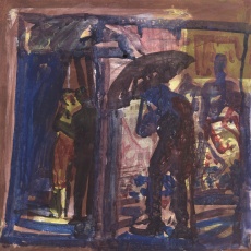 V dešti před kavárnou